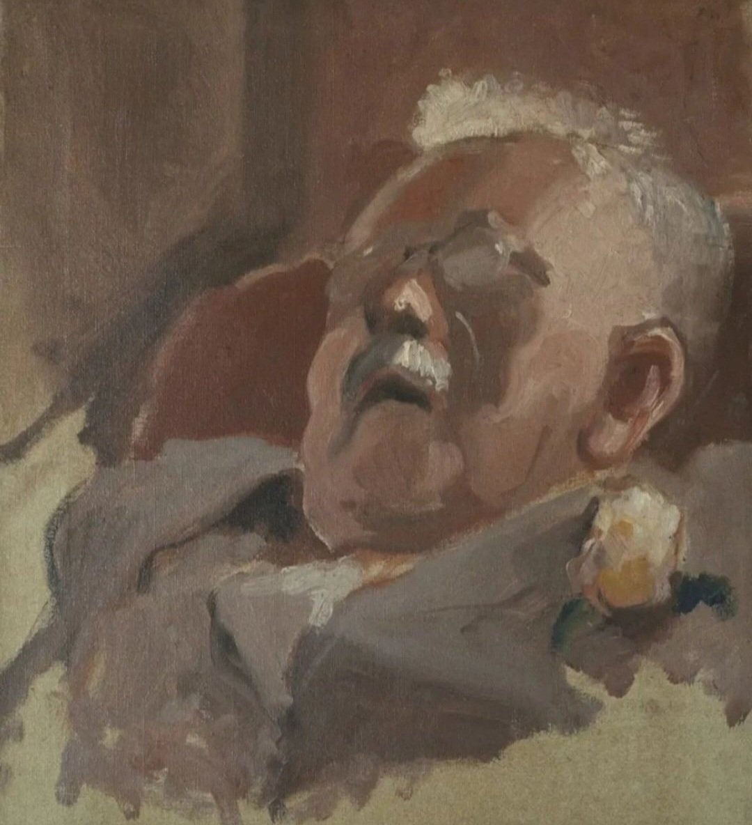 'Sleeping Beauty.' Evelyn Dunbar rarely exhibited her paintings and did not view them as an essential source of income; her work had, until recently all but disappeared from accounts of 20thC British art. This oil sketch shows her father taking a post lunch nap sometime  in 1928.