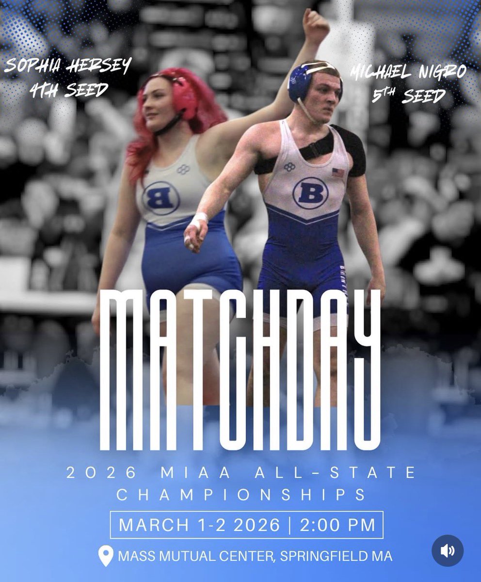🚨 Postseason Tournament 🚨
🆚 All-State Championships
📍 MassMutual Center, Springfield
⏰ 3/1 &amp; 3/2
🤝 2 pm

Our two State finalists hit the mat tomorrow to earn a spot on the podium and qualify for New Englands. Let’s go!
#Braintreewrestling 
#AllmyeffortAllthetime
#BleedBlue
