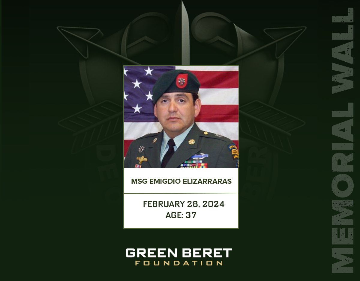 GreenBeretFound's tweet image. Today we honor the memory of MSG Emigdio Elizarraras, killed in action on this day in 2006. He served with 7th Special Forces Group. His service and sacrifice will never be forgotten.
De Oppresso Liber
greenberetfoundation.org/memorial-wall/
#GreenBeret #RememberTheFallen #DeOppressoLiber