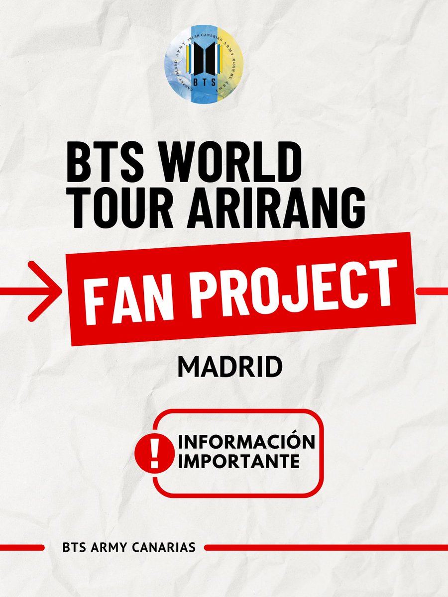 btsarmycanarias's tweet photo. Una de las propuestas para Madrid es el TIFO:
una imagen gigante formada por ARMY en las gradas levantando cartulinas al mismo tiempo ✨

Un estadio unido. Un solo mensaje. Un momento inolvidable.

Si también lo sienten… ya saben qué hacer💜

#BTS_WORLDTOUR_MADRID #BTSinMadrid https://t.co/HfvXNkhZqj