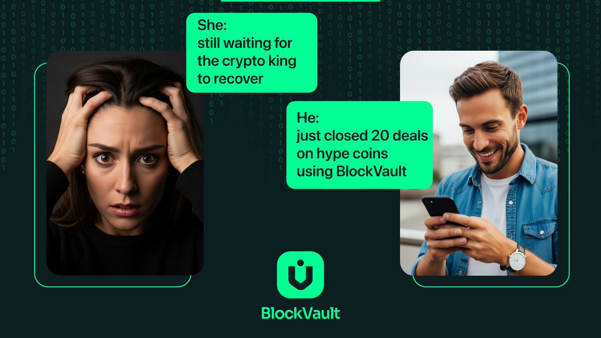 blockvaultapp's tweet photo. She: still just waiting for the crypto king to recover 🫣
He: just closed 20 deals on hype coins using BlockVault 😎
#swap #coins #blockvault #cryptowinter #cryptotrading https://t.co/m1DErPZkt6