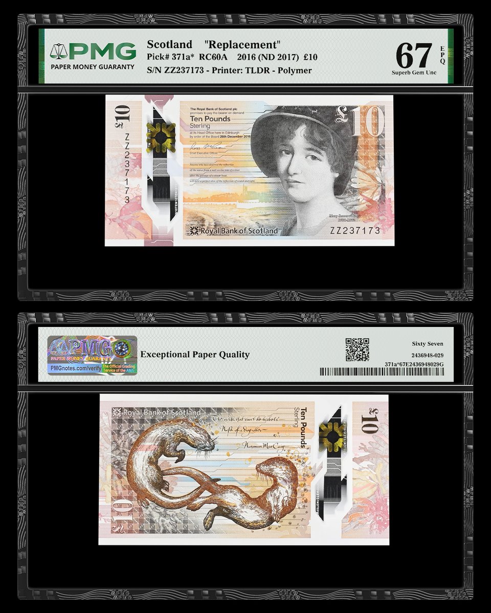 PMGnotes's tweet photo. Note of the Day: The #PMGzoo gets a big infusion of cuteness today with the otters on this Scotland 2016 (ND 2017) 10 Pound note. These feisty animals are extremely popular with zoos and aquariums. #scotland #zoo #aquarium #otter #worldbanknotes #banknote #papermoney #currency https://t.co/t0MV6UBSwI