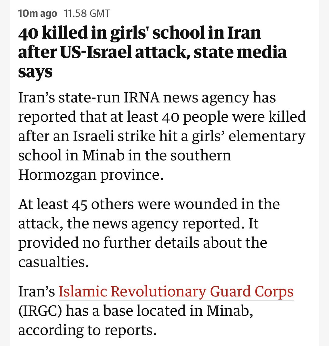 Look at the last sentence. 

The Guardian wants readers to believe attacking a school in Iran is justified.