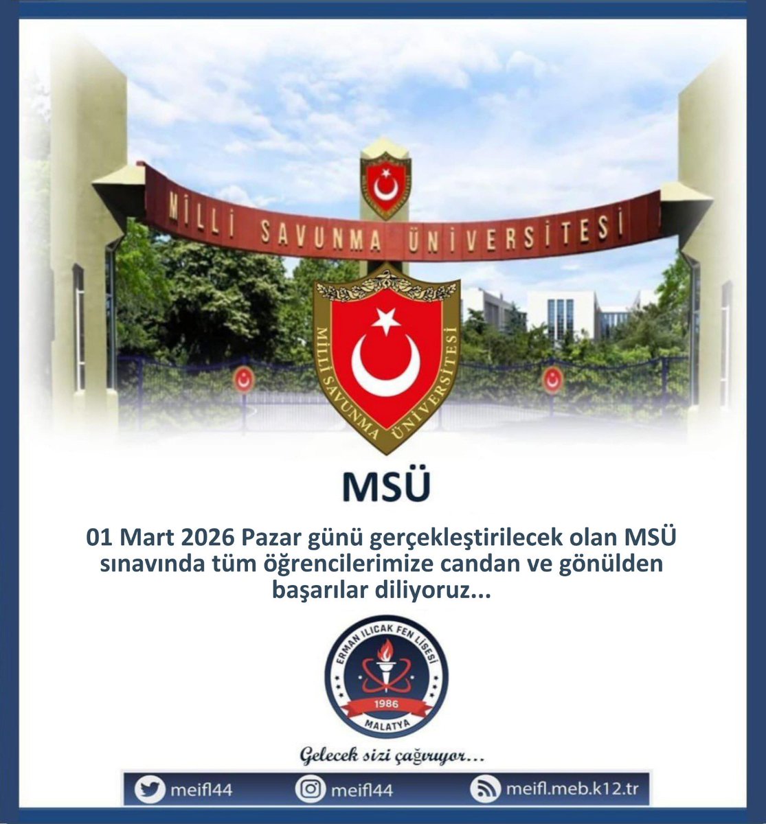 01 Mart 2026 Pazar günü gerçekleştirilecek ve YKS’nin provası olarak nitelendirilen MSÜ sınavına girecek tüm öğrencilerimize candan ve gönülden başarılar diliyoruz…