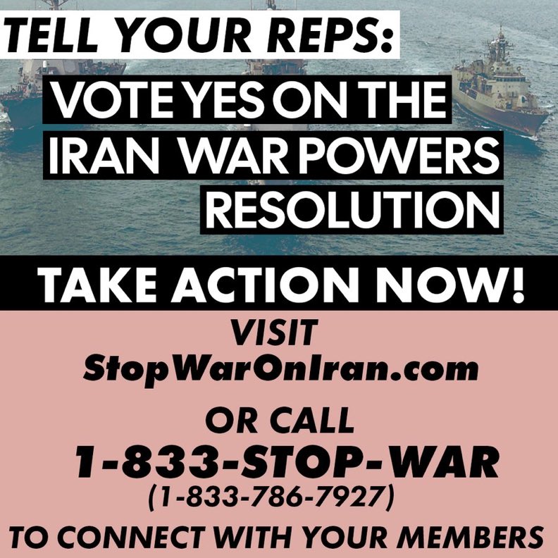 ActionCorpsMA's tweet photo. 🚨US &amp; Israel are conducting illegal strikes against Iran in the midst of diplomatic talks
☎️Call 1-833-STOP-WAR (1-833-786-7927)
🗳️Congress will vote THIS WEEK on a War Powers Resolution to block this illegal war. Tell your members to VOTE YES! https://t.co/6jx9KtRS4k