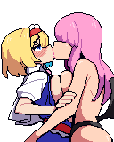 これはドット絵の練習ワンドロ(時間オーバー)で描いたアリスさんとサキュバスさん 