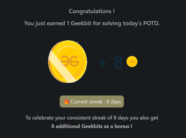 PawanRoy001's tweet photo. 60 Days POTD Challenge Powered By NPCI  
Day 8 POTD
@geeksforgeeks
@NPCI_NPCI
#geekstreak60 #npci https://t.co/4itLrp2xgM