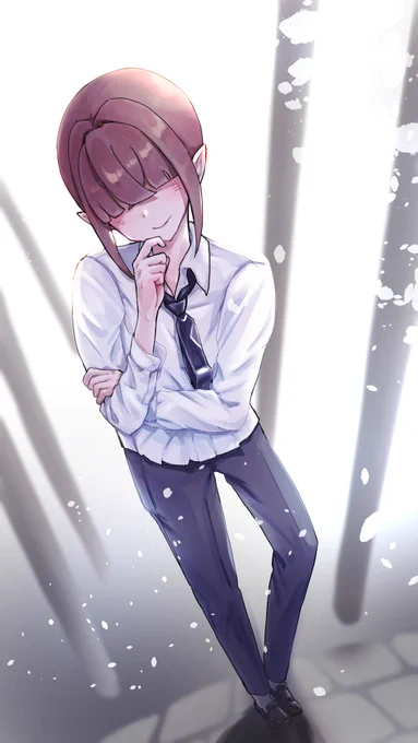 ICH(イチ)さん()のキャラクター 服とネクタイの質感とパースを意識して描く練習をさせていただきました! ご協力ありがとうございました