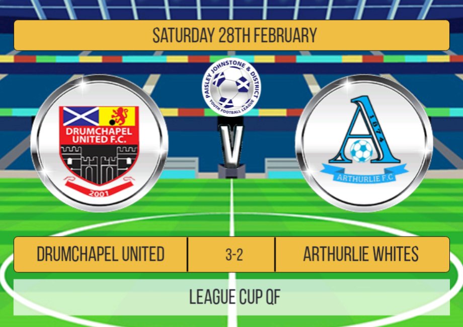 Fine lines in football and today 2 teams played out an excellent game, really proud of the boys today for never giving up

Drumchapel well organised and clinical did enough to get into the semis. Good luck to them in the Scottish cup semi next weekend

Scott ⚽⚽ 

MoTM - Harris