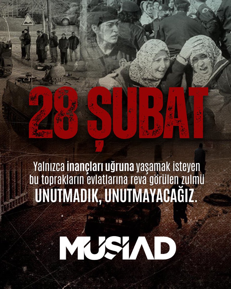Tarihimizin hafızasında derin yaralar bırakan darbeler, millet iradesini baskı altına alma girişimleridir.

28 Şubat’ın yıl dönümünde bir kez daha kararlılıkla vurguluyoruz ki halkımızın özgür iradesine yönelen her türlü müdahaleye ve 28 Şubat sürecinin geride bıraktığı vesayetçi