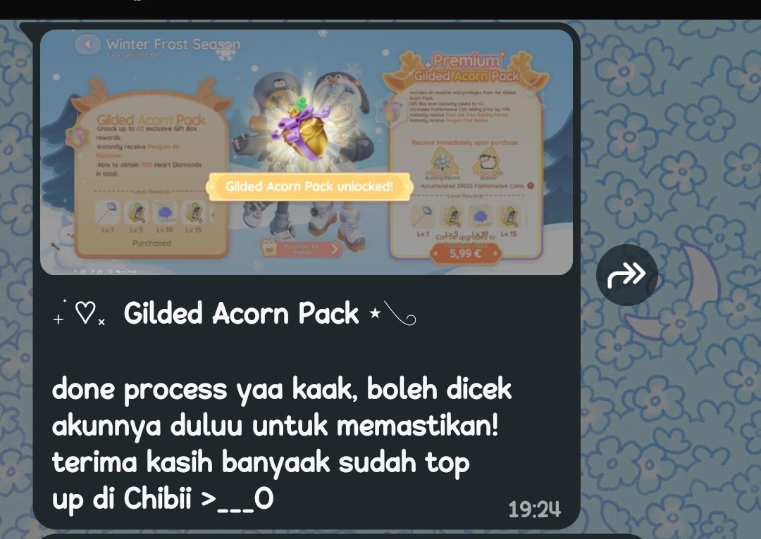 Makasihhh kakak <a href="/cluorinde/">CHiBI — Piloting & Top Up Games!</a>! Sangat ngeeeeng prosesnya. Rekomen sekali kalau mau jajan-jajan 💚
Otw langganan ah, xixi.

Makasih juga ayang aku, dah jajanin ehe <a href="/jaxdakedayo/">Jax Dakedayo • Simping Cato 24/7</a> 😍