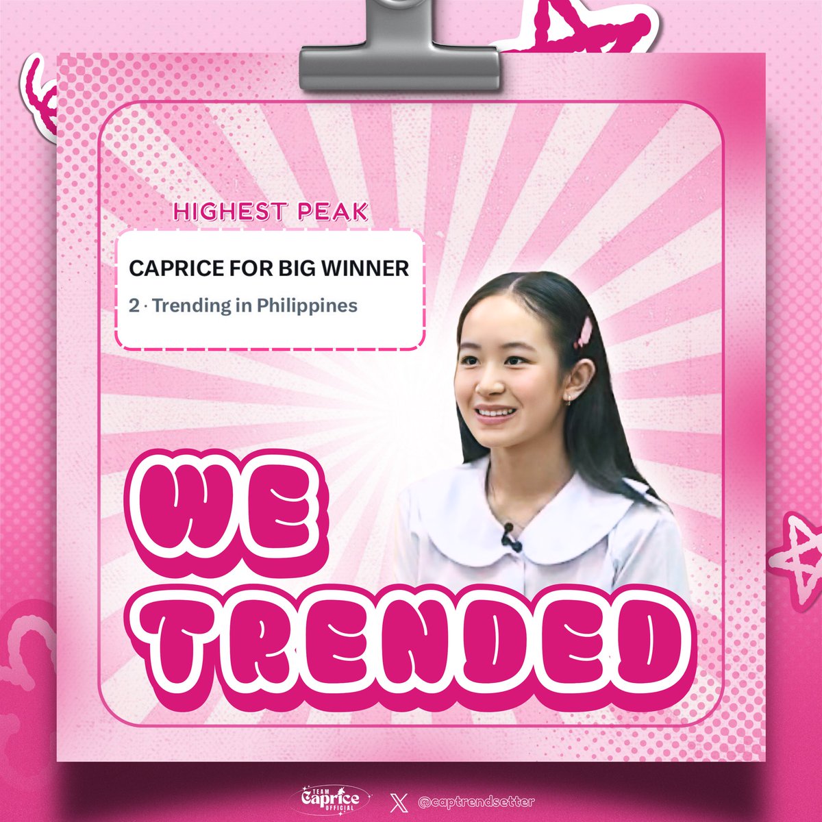captrendsetter's tweet photo. 𝐖𝐄 𝐓𝐑𝐄𝐍𝐃𝐄𝐃!

“CAPRICE FOR BIG WINNER” has been trending since this morning - the noise keeps getting louder! The clamor for Cap’s win isn’t just inside the house, it’s dominating the online world too!

Let’s keep the momentum going, Capricorns!

#PBBCollab20TheBigNight https://t.co/N9krrleGYJ