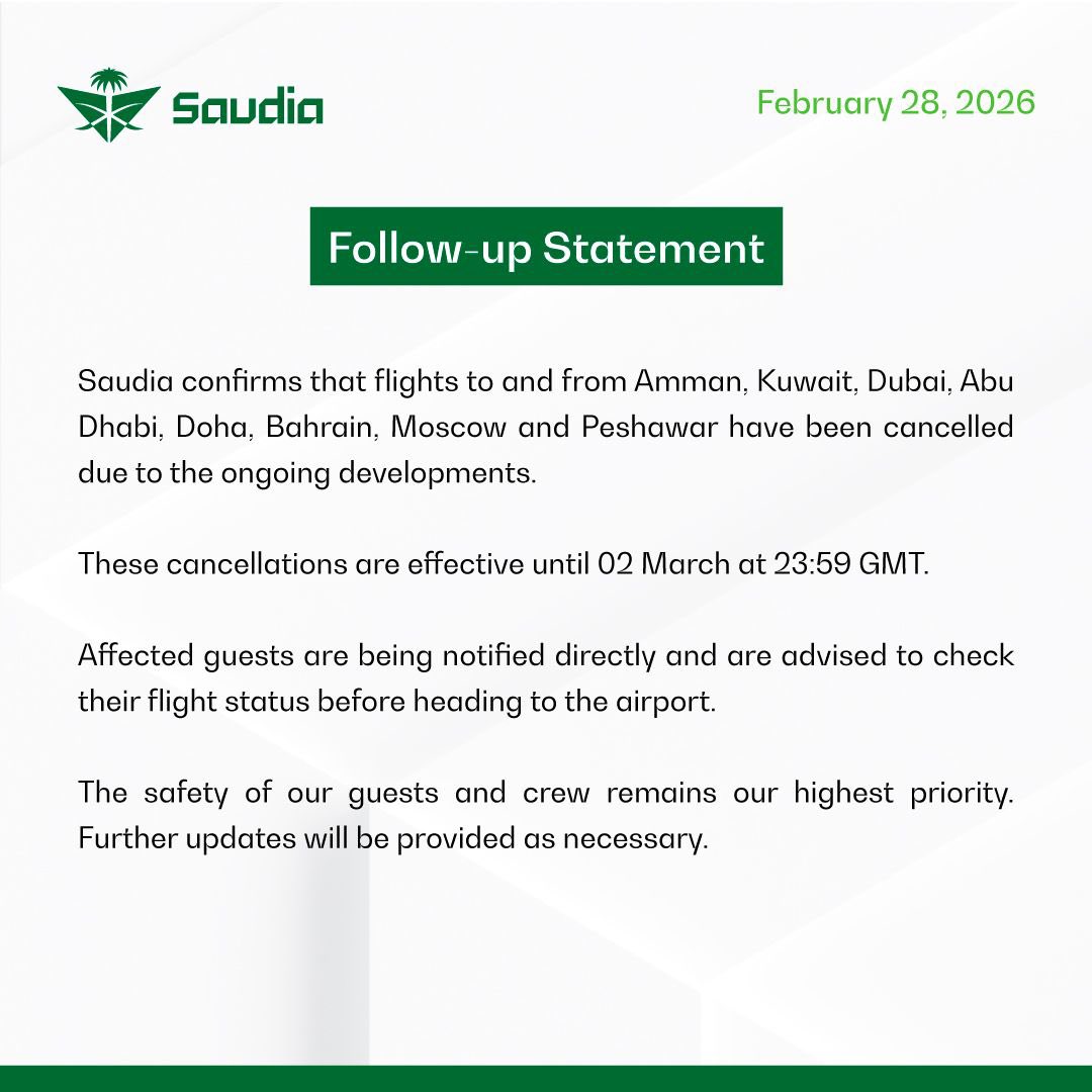 Saudi Airlines (Saudia) official statement: