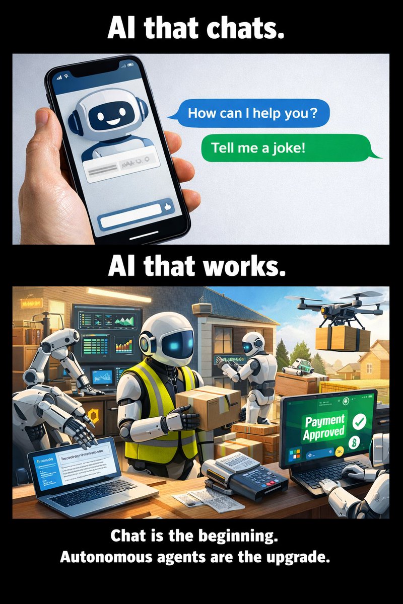 Everyone’s obsessed with AI that talks.
But the real shift?
AI that works.
Autonomous agents completing real-world tasks and settling payment trustlessly.
<a href="/konnex_world/">Konnex</a> is building the marketplace where machines coordinate, prove execution, and get paid automatically.