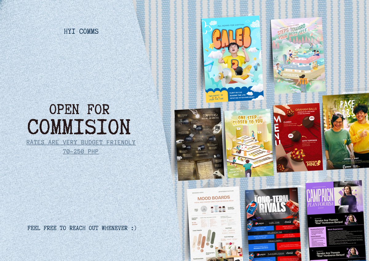 HELP RT 🫶🏻

OPEN FOR COMMISSION 💌!! 
feel free to dm me po :))

lf graphic design digital artist ph pubmat commission infographic maker layout artist canva designer student creatives lf commissioner