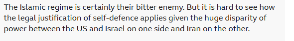 Twisted logic from the BBC's Jeremy Bowen...

The Iranian regime is a clear and continuing danger both regionally and globally. But the fact that the US and Israel can defend themselves, and others, means they are not justified in doing so... 🤷‍♂️

bbc.co.uk/news/live/cn5g…