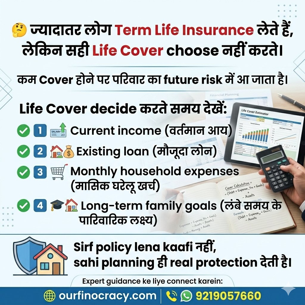 FinocracyOur's tweet image. Term Insurance le liya, par kya Life Cover sahi chuna?
​Badi galti kar rahe hain! Kam sum assured matlab family ka future risk mein. 😟

​Sahi guidance ke liye aaj hi contact karein.
​📞 Call/WhatsApp: 9219057660
🌐 ourfinocracy.com

​#TermLifeInsurance #InsuranceIndia
