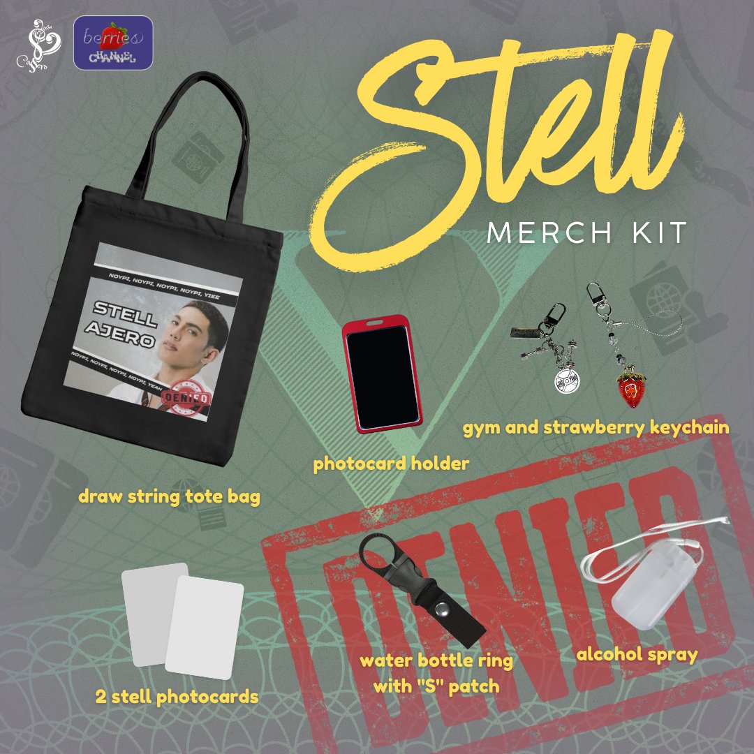Carry the vibe everywhere with the Stell Fanmade Merch Kit ✨🍓

Stylish. Functional. Full of heart 💛
This isn’t just merch, it’s a statement.

📌  Fill out the pre-orders form to secure yours.

docs.google.com/forms/d/e/1FAI…

#BerryEssentials
#BerriesChannel
#Stell <a href="/stellajero_/">Stell Ajero</a>
