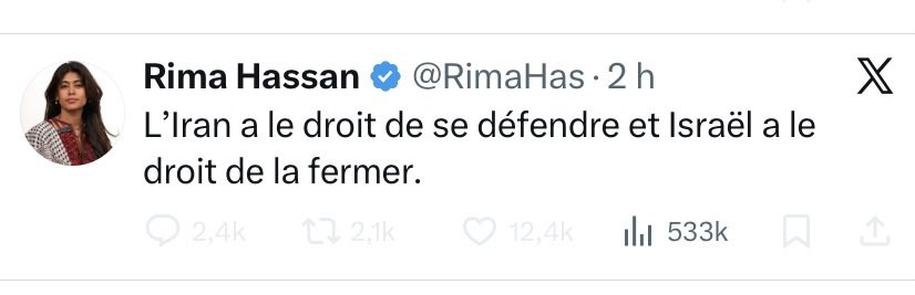 Y'en a une qui n'y va pas mollo pour sauver les mollahs. 

Ça se comprend. Ils financent tout l'écosystème dont elle vit