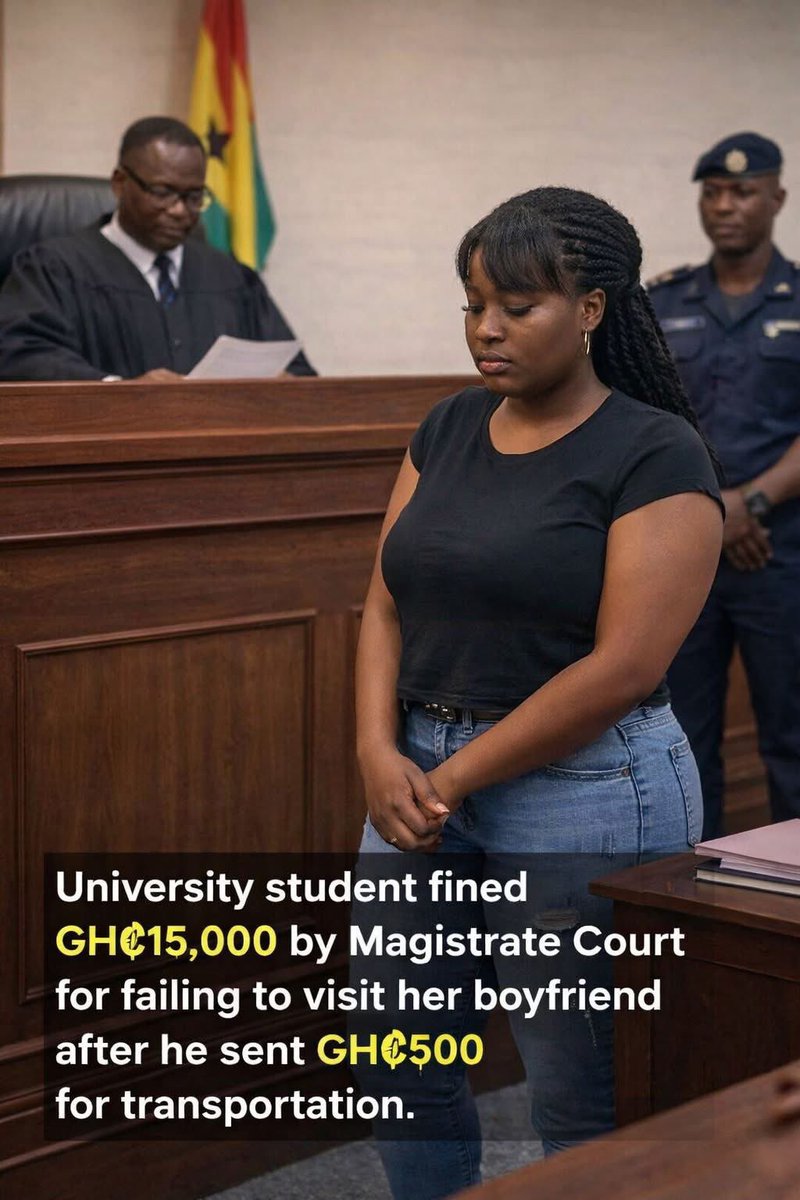 University student fined GH¢15,000 for failing to honour promise after receiving transport money

A Magistrate Court in Ghana has fined university student Rhoda Adu GH¢15,000 for breaching a promise to visit her boyfriend, Mr. Olapitan, after he transferred GH¢500 to cover her