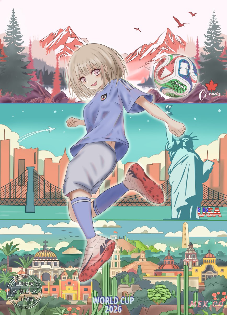 #今月描いた絵を晒そう 
今月は1枚！かなり苦労して描いたワールドカップのイラストです⚽️