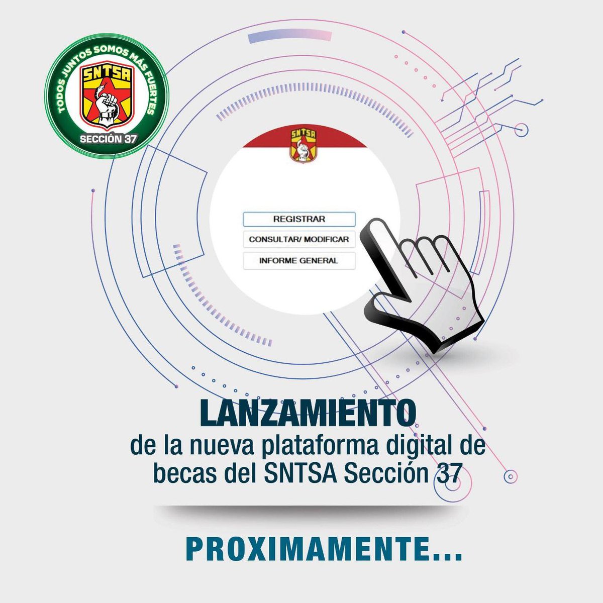 Estamos por dar un paso más en la modernización y el fortalecimiento de los apoyos para nuestras y nuestros agremiados. Una herramienta digital que hará los procesos más claros, ágiles y accesibles está por ver la luz.

#SNTSA37 #Próximamente #ContigoSiempre