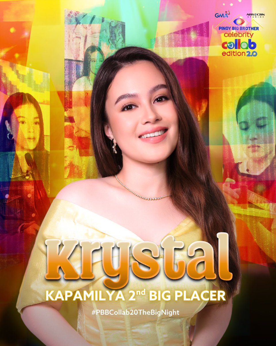 Congratulations, KRYSTAL!

The official KAPAMILYA 2nd BIG PLACER of PBB Celebrity Collab Edition 2.0! ✨

#PBBCollab20TheBigNight