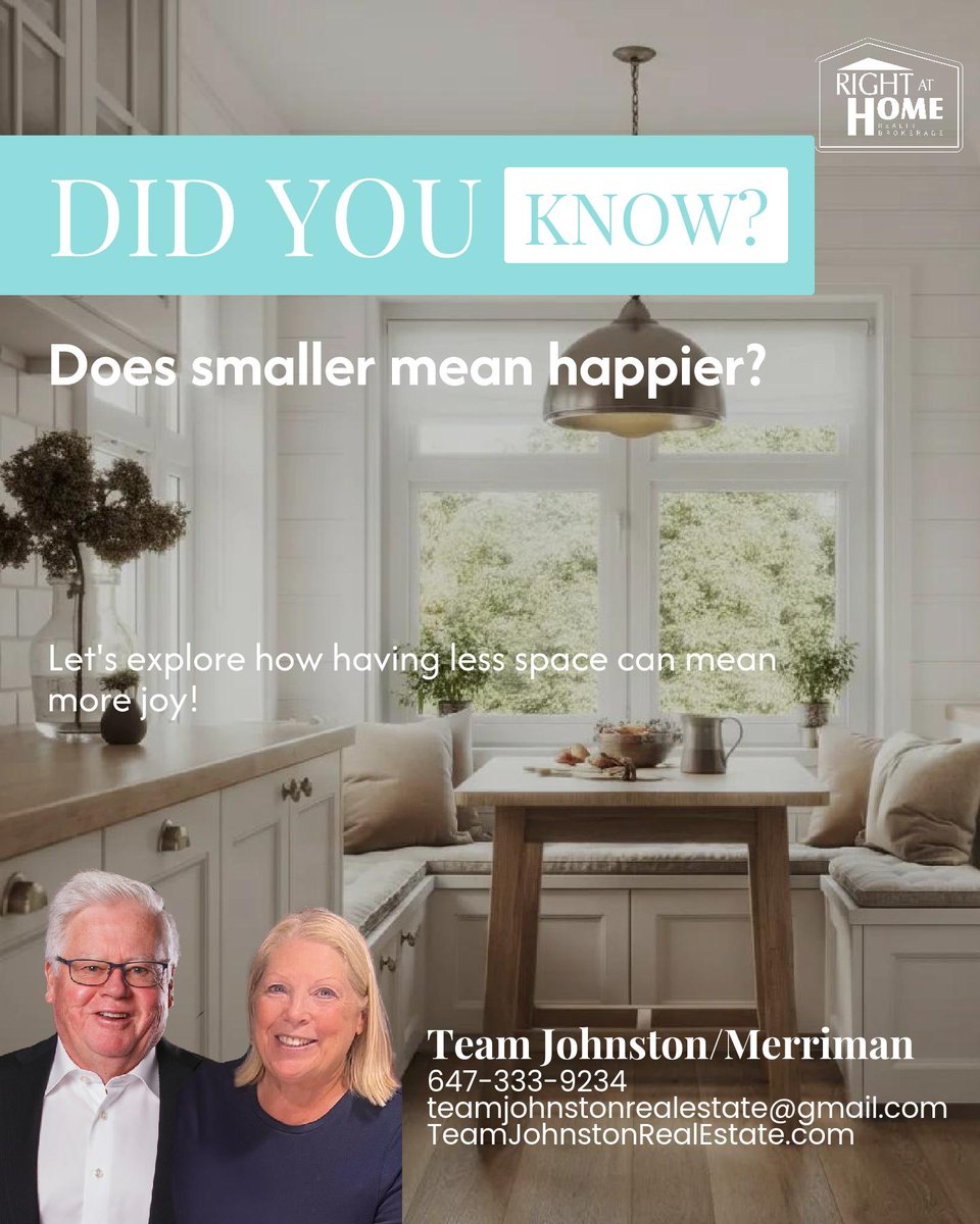 Team_Johnston's tweet photo. Shrinking your space shouldn't shrink your joy! 🎉 Turn corners into reading nooks, walls into art galleries, and rooms into inviting havens. Downsizing? Think of it as upsizing your lifestyle! What's your fave small space hack? Share below! #CozyLiving https://t.co/1lHXNU6y3i