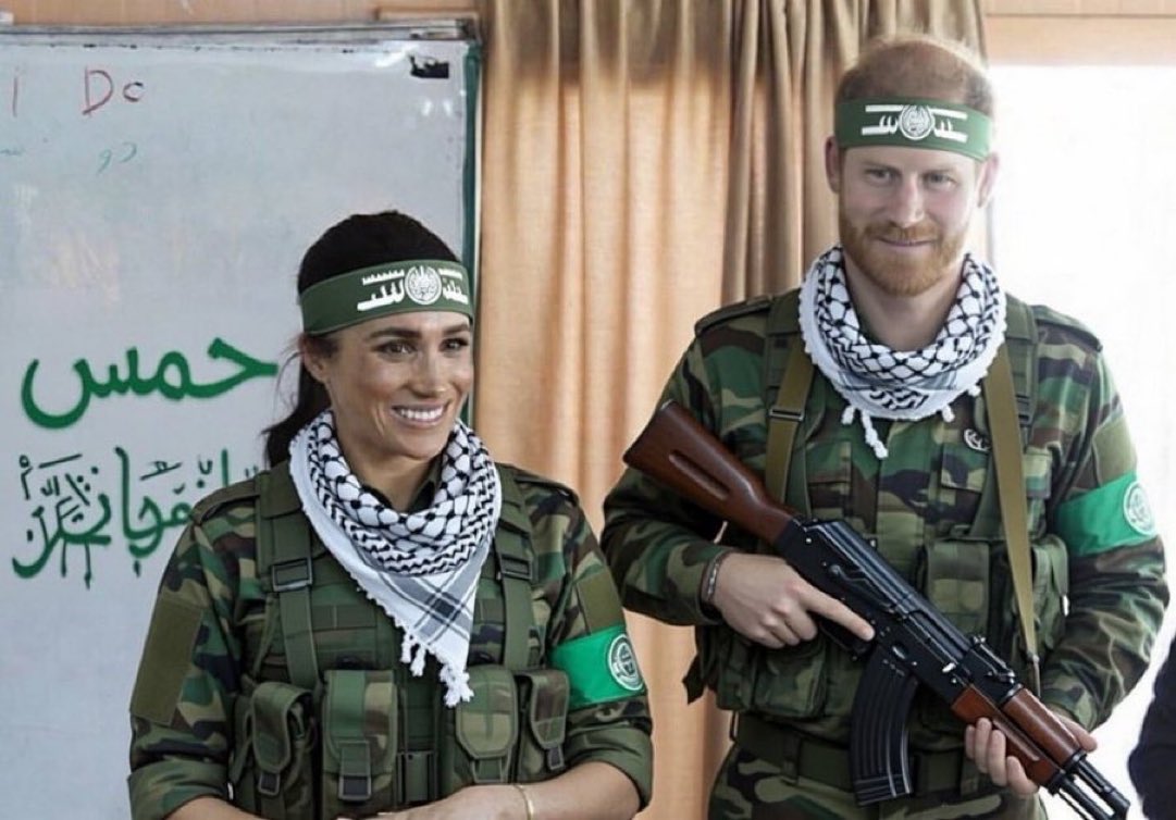 QLoTII's tweet image. Harry and Meghan, Duke and Duchess of Ayatollah condemn President Trump. 😂

Soon, the disaster tourists will visit Iran, it is understood.  

#sarcasm