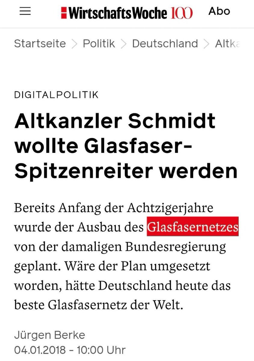 These: Hätten wir heute das beste Glasfasernetz der Welt wären wir auch führend bei digitalen Produkten.