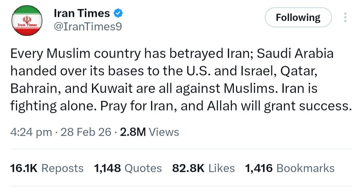 Mohammad_Adess's tweet photo. Every Muslim country has betrayed Iran. https://t.co/un2yPLwO9u
