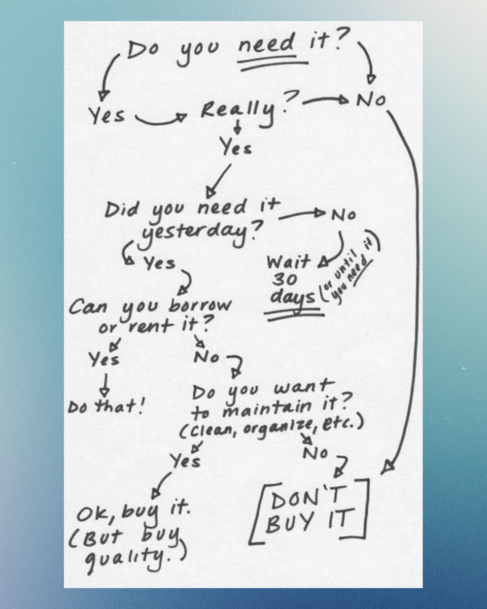 storyofstuff's tweet photo. Impulse buys fuel waste. 📣 

A few simple questions can slow the cycle: Do you need it? Can you borrow it? Will you maintain it?

The most sustainable purchase is often the one you don’t make. https://t.co/PlsQ8B81Wc