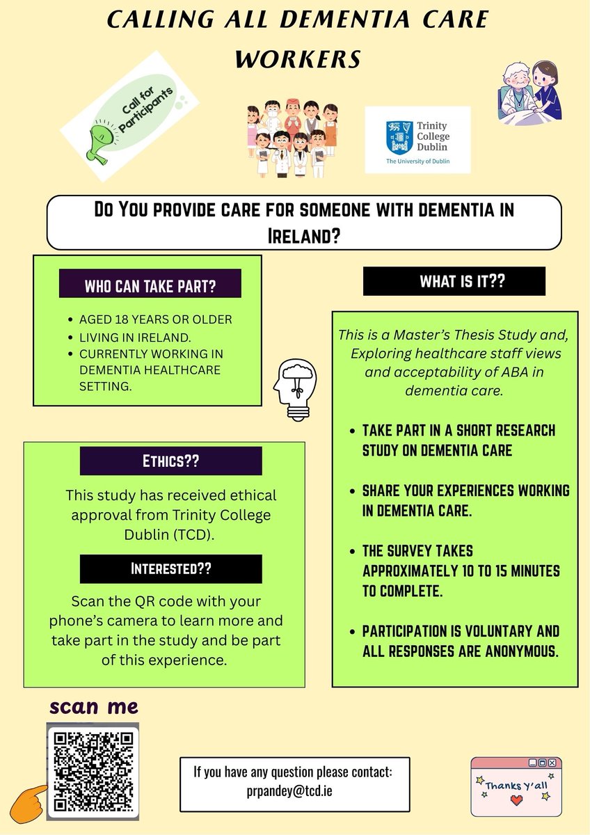 rajr0's tweet photo. Do you provide care for someone with dementia in Ireland? 
If yes, please take part in a short research study on dementia care. Share your experience working in dementia care. The survey takes approx 10 minutes to complete. 
Thank you 😊 #ABA #healthcare

https://t.co/ACXPbTYlM8 https://t.co/wGeSEvHRMi