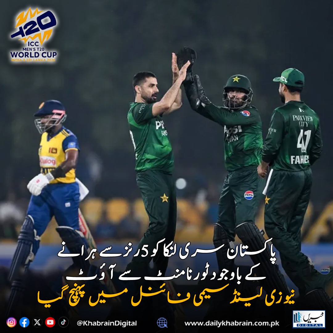 daily_khabrain's tweet photo. پاکستان سری لنکا کو5رنزسے ہرانے کے باوجودٹورنامنٹ سے آئوٹ.نیوزی لینڈسیمی فائنل میں پہنچ گیا
#khabraindigital #Pakistan #SriLanka #NewZealand #SemiFinal #Cricket #CricketNews #TournamentUpdate #MatchResult #SportsNews https://t.co/HpQJuUiXYm