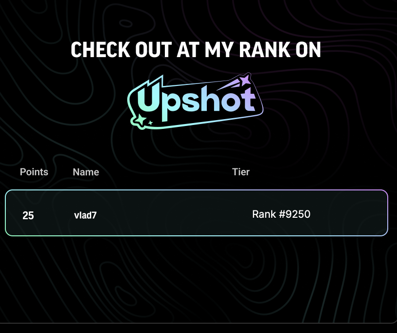 v_cryptony's tweet photo. Just hit Rank #9250 on @upshot_cards after stacking 25 XP
Ready to claim my cash prizes for this season! 💰
Join me 👇
https://t.co/k2jGQHzSJg https://t.co/A4HbjeAAFj
