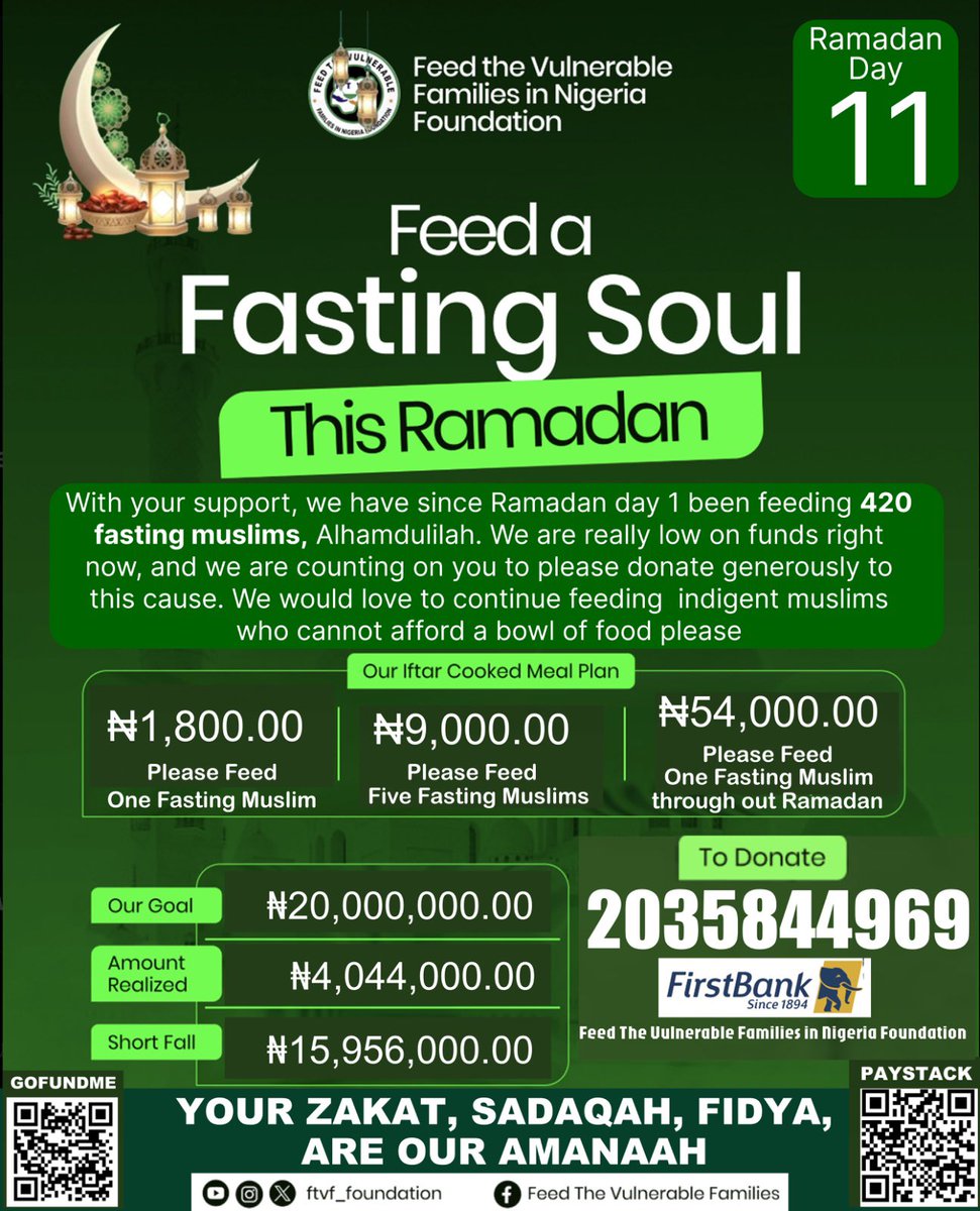 Adesewa253's tweet photo. Prisons in Nigeria are legally required to accommodate Muslim inmates during Ramadan by providing suhoor &amp; Iftar

While many facilities provide catered meals or allow for donated food and fruits. The food is usually insufficient, cold or late

2035844969
First Bank

Kindly donate https://t.co/WRVUWmRRtM