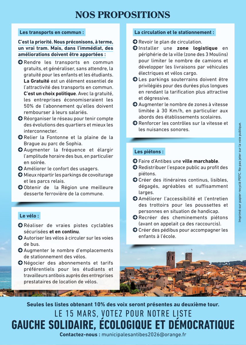FederationPS06's tweet photo. Quelles mobilités pour Antibes ? Découvrez le programme de la liste « Mieux vivre ensemble » emmenée par Michèle Muratore. https://t.co/rq9dcjzMPu