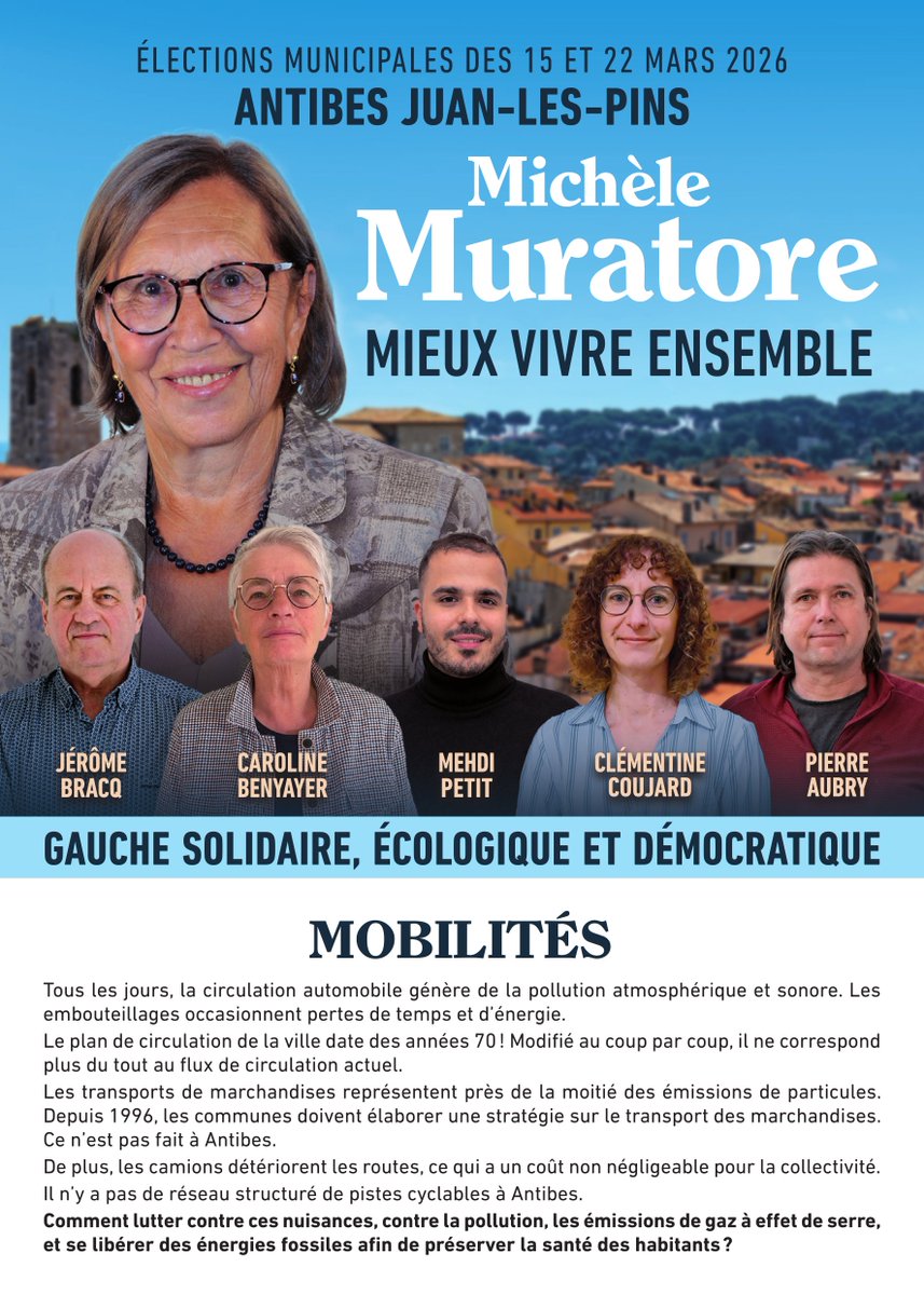 FederationPS06's tweet photo. Quelles mobilités pour Antibes ? Découvrez le programme de la liste « Mieux vivre ensemble » emmenée par Michèle Muratore. https://t.co/rq9dcjzMPu