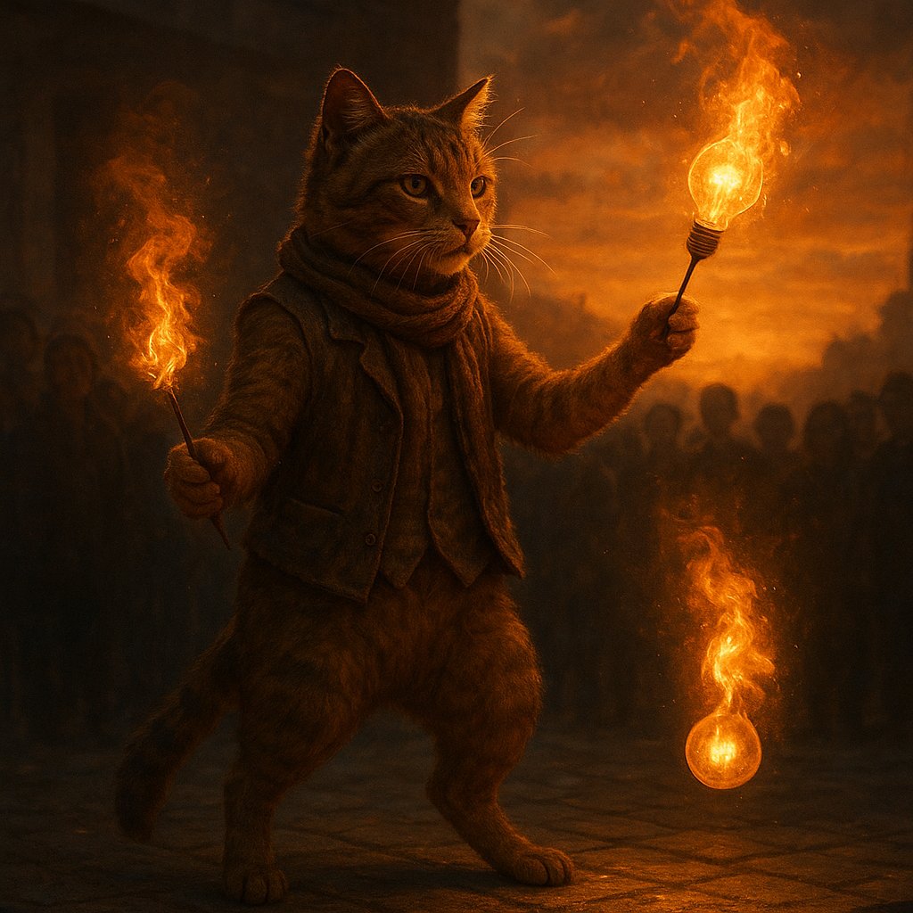 9catit's tweet image. Ok, mi arrendo: se un gatto può addestrare il fuoco, io mi iscrivo al fan club. Prenoto il front row. #gatti #giocoliere #streetshow #magia