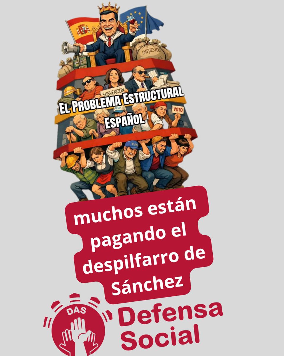 DFSCL's tweet image. Pedro Sánchez y su banda despilfarran MILLONES de nuestros impuestos en propaganda, enchufes, chiringuitos, separatistas y corrupción. A nosotros nadie nos paga la luz, la comida o la casa.
¡Nos roban a diario! ¡Es nuestro sudor, no su fiesta!
¡Fuera los parásitos!
#DAS
