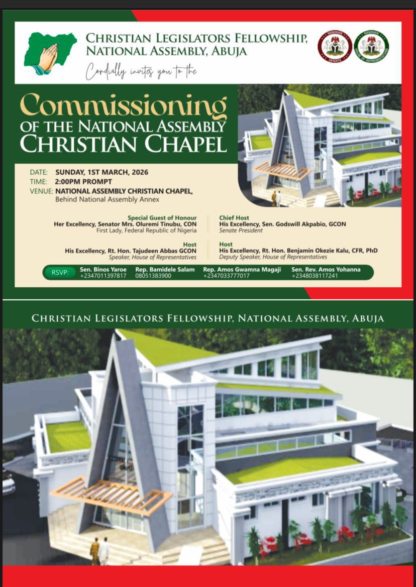 HouseNGR's tweet image. Christian Legislators Fellowship to Commission National Assembly Chapel

Read Statement👇;

facebook.com/share/p/1BAGkp…

#HouseNGR #NationalAssembly #FaithInService