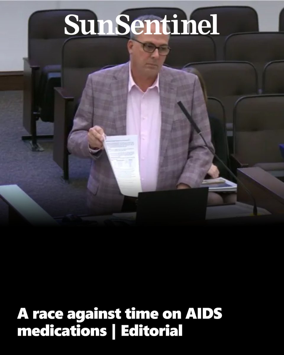 SunSentinel's tweet photo. The Sun Sentinel Editorial Board urges the Florida Legislature to force the Department of Health to ensure that HIV-AIDS patients in Florida continue to receive access to critical lifesaving drugs. https://t.co/ia0Qeov7RD