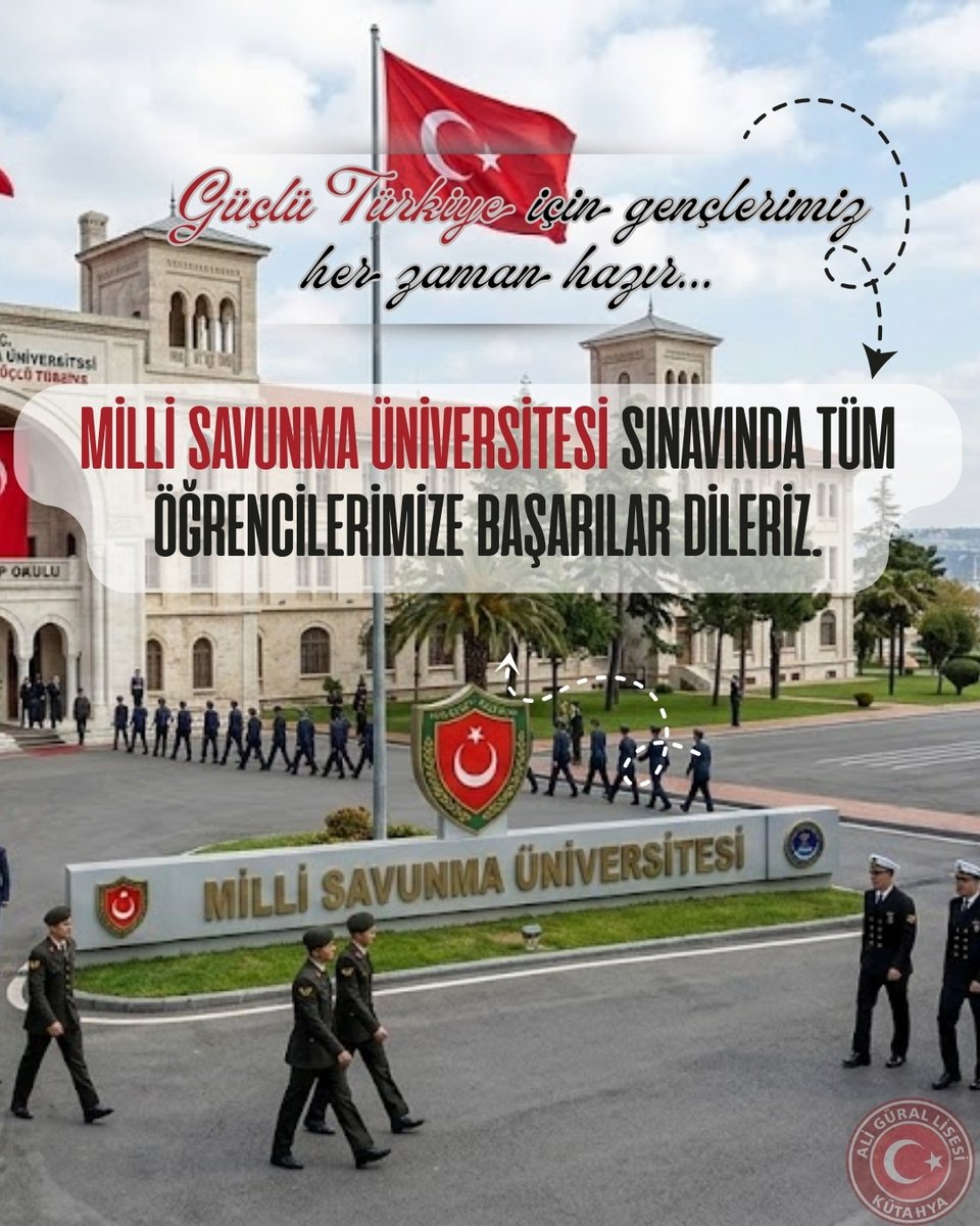 aglresmi's tweet photo. MİLLİ SAVUNMA ÜNİVERSİTESİ SINAVINA GİRECEK TÜM ÖĞRENCİLERİMİZE BAŞARILAR DİLERİZ.

@umyucel @MEminZCAN5  @RamazanDingec @kutahyamem  #aligurallisesi #aligürallisesi https://t.co/WKy9XTLHAo