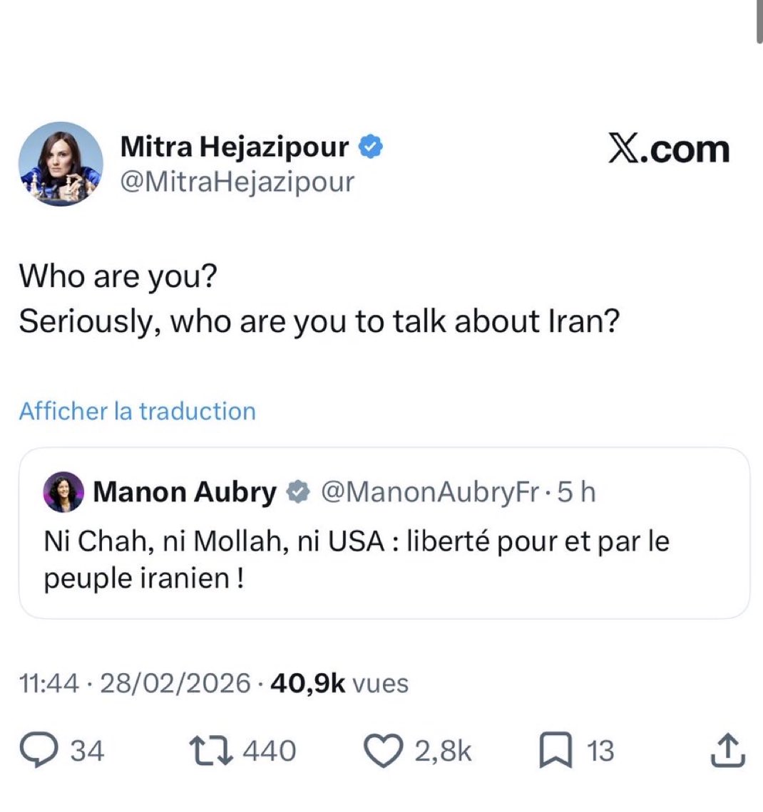 PUTAIN !!! Ça fait tellement du bien de lire des Iraniennes remettre à leur place les connes LFI !