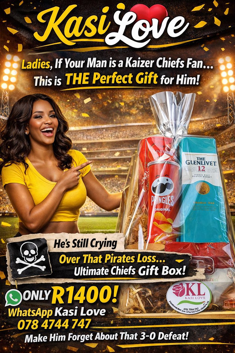 😂💛 Ladies, don’t let that Pirates loss stress you!

He’s still hurt… still quiet… still thinking about the game 😭⚽

But one Kasi Love Gift Box can fix everything 😏❤️

Snacks ✅ Drinks ✅ Love ✅ Smiles back ✅
Peace at home restored 😅💑

#KaizerChiefs #SowetoDerby
