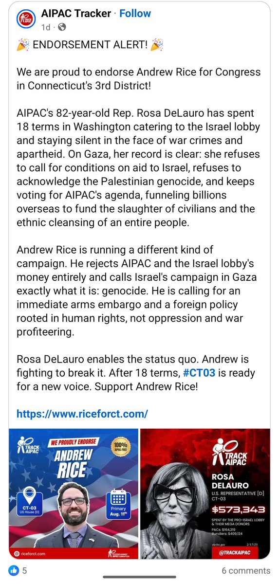 DFANewHaven's tweet photo. Rosa DeLauro primary challenger endorsed by anti-AIPAC group. #CT03 https://t.co/AHXhNI29pn
