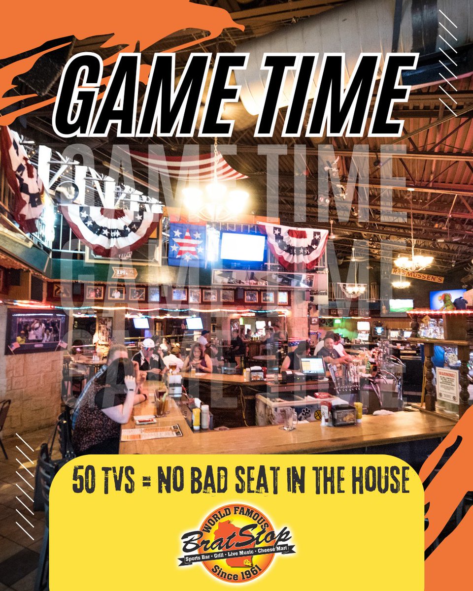 TheBratStop's tweet photo. Watch the action on any of our 50 TVs with big sound and great energy β½πΆ #BratStopEats #CatchTheGame #WisconsinVibes https://t.co/q6UzvM8J7l
