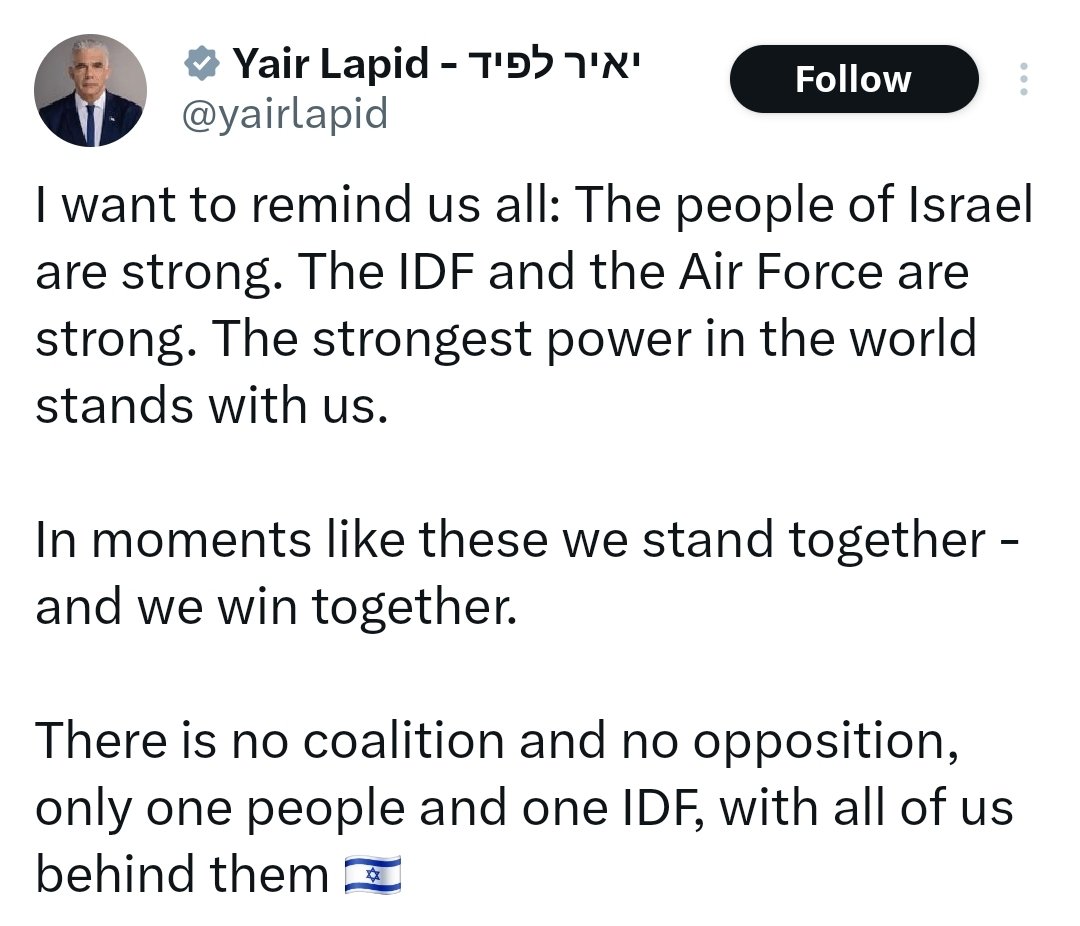 He's the leader of the opposition of Israel... Now compare it to our opposition leaders..... 

"Patriot vs Trait*rs"