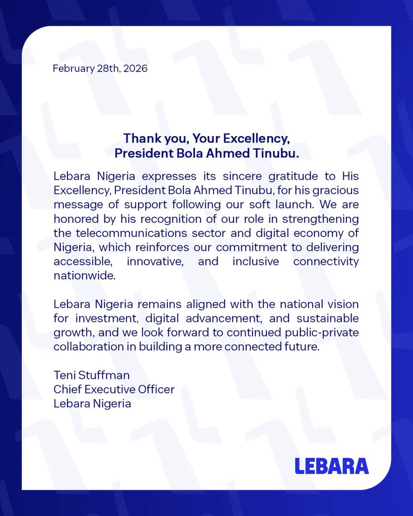 Lebara_Nigeria's tweet photo. Lebara Nigeria’s launch has been warmly welcomed at the highest level a strong signal of confidence in innovation and healthy competition within the telecom industry.

We’re proud to be here. And we’re just getting started. 💙
.
#LebaraSoftLaunch #ForSabiPeople https://t.co/ZjvvxUkZeZ