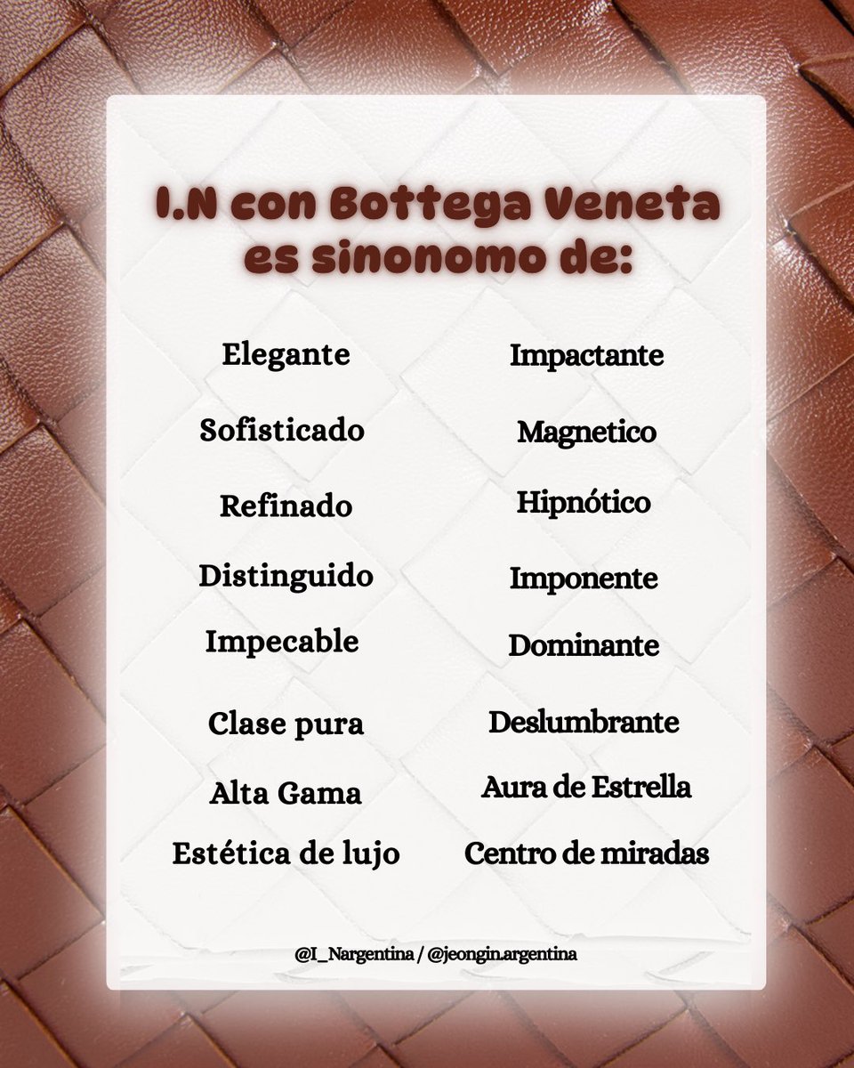 ⭐️TRENDING PARTY⭐️

Estamos a minutos de que I.N asista como embajador global de la marca a la fashion show de Bottega Veneta Invierno 2026 durante la FW26 🤩

Apoyémoslo utilizando los siguientes tags👇🏼

I.N for Bottega Veneta MFW '26
#BOTTEGAVENETAAW26XI_N
#I_NXBOTTEGAVENETA
